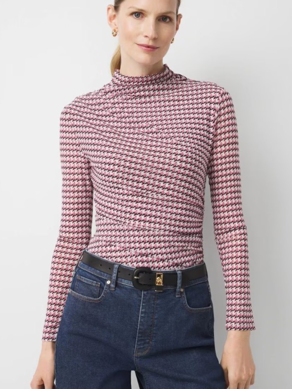 White House Black Market Ruched Mesh Long Sleeve Top